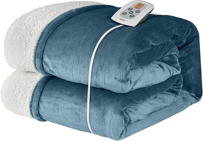 SUNVIVI Heated Blanket Twin Size, Heating Electric Throw Blanket, 10 Heat Settings, 12 Hours Auto Off, Machine Washable, ETL Certified, Overheating Protection, Blue