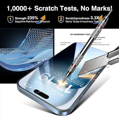EZ-GLAZ- 4 Pack for iPhone 15 Plus Privacy Screen Protector [6.3"] With 2 Pack Camera Lens Protector, 9H+ Hardness 12FT Military Grade Shatterproof Scratch Resistant Durable Tempered Glass Film with Flawless Fit Kit