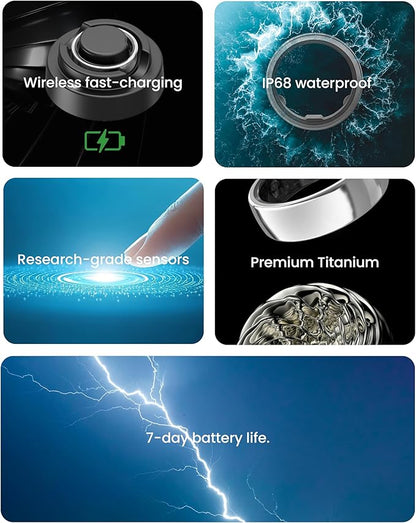aaboRing Smart Ring, Men, Women, Track Heart Rate, Fitness, Activity, Sleep Stress Monitoring, Step Count, Up to 7 Days of Battery Life, Titanium, No App Subscription, Black 11