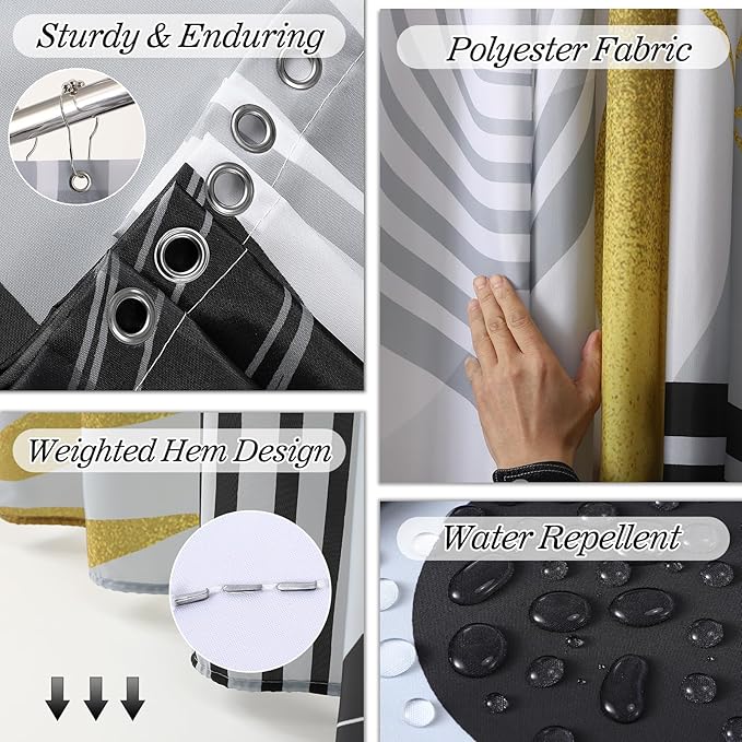 Bathroom Set - Bathroom Sets with Shower Curtain and Rugs, Bathroom Accessory Set, Black Bathroom Accessories Set with Trash Can, Toilet Brush and Soap Dispensers