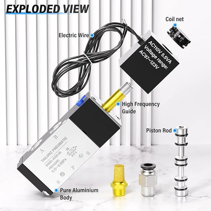 TAILONZ PNEUMATIC 1/8"NPT Solenoid Valve 4V110-06 AC220V Single Coil Pilot-Operated Electric 2 Position 5 Way Connection Type Outlet wire