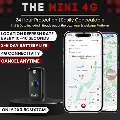Mini 4G - 4G LTE Rechargeable Mini GPS Tracker, Car, Van, Motorbike etc. 34-205 Countries, Real Time Tracking and Notifications, 7 Day Free Trial - Sim Included, 12 Month Warranty