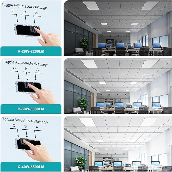 8 Pack 2x2 LED Flat Panel Light - 2x2 LED Flat Panel Light 5000K 4000K 3000K Selectable & 0-10v Dimmable, 20W 30W 40W 2x2 LED Drop Ceiling Light Troffer Lay in, 100-277Vac, ETL Listed