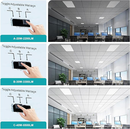 8 Pack 2x2 LED Flat Panel Light - 2x2 LED Flat Panel Light 5000K 4000K 3000K Selectable & 0-10v Dimmable, 20W 30W 40W 2x2 LED Drop Ceiling Light Troffer Lay in, 100-277Vac, ETL Listed