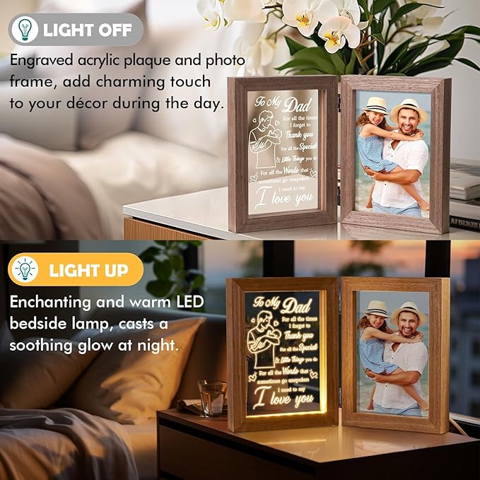 Tiblue Christmas Gifts for Dad from Daughter Son Kids Wife, Gifts for Daddy Who Wants Nothing Best Dad Gift - Night Light with Father Picture Frame for 5x7 Photos New Daddy Bonus Step Father Gift