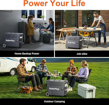SolarPlay Q3600 Portable Power Station, 3600W AC Output(Surge 5500W) 3840Wh LiFePO4 Battery Solar Powered Generator, Essential Home Backup for Home Use, Power Outages, RV, Camping, Outdoor Adventures