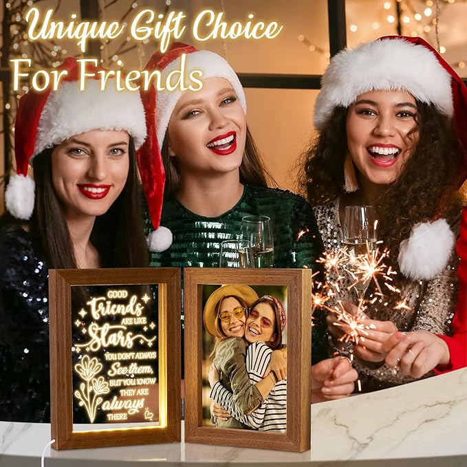 Christmas Gifts for Friends Best Friend Birthday Gifts for Women - Best Friend Picture Frame with Night Light, Unique Friendship Gift for Women Friends Female Men Girls Long Distance Relationship Gift
