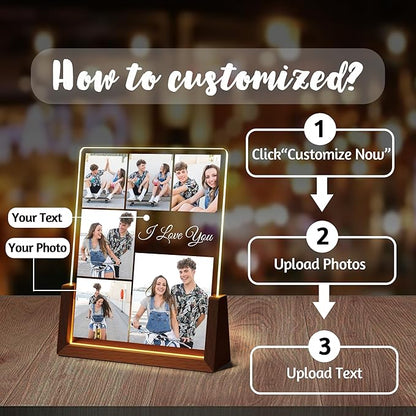 Personalized Couple Birthday Gifts For Boyfriend Girlfriend Him Her, Custom Light Up Picture Frame Night Light Acrylic Plaque, I Love You Anniversary Christmas Gifts For Women Men Husband Wife