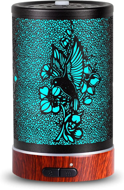 Essential Oils Diffuser,Aromatherapy Diffuser,Birthday Gifts for Women Mom Grandma,Metal Cool Mist Humidifier with 7 Colors Lights Waterless Auto Off Air Diffusers (A-Hummingbird)
