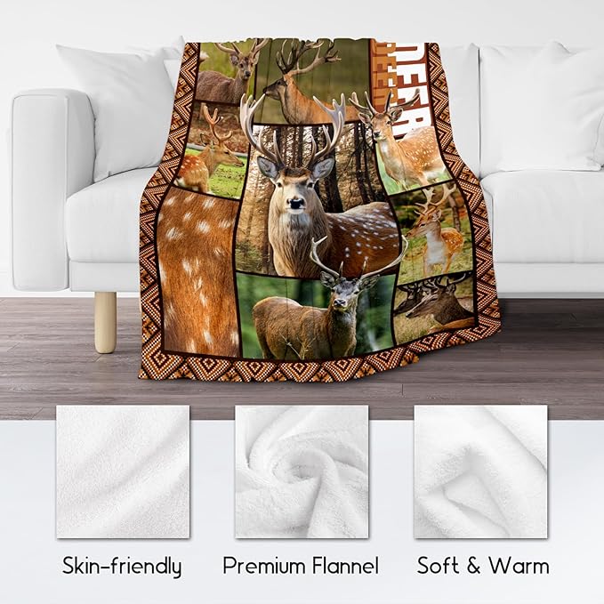 Blankets for Adults, Deer Blanket Gifts for Men Boys, 40"x50" Forest Western Throw Gift for Hunters - Soft, Fuzzy & Cozy Deer Throws Farmhouse Decor