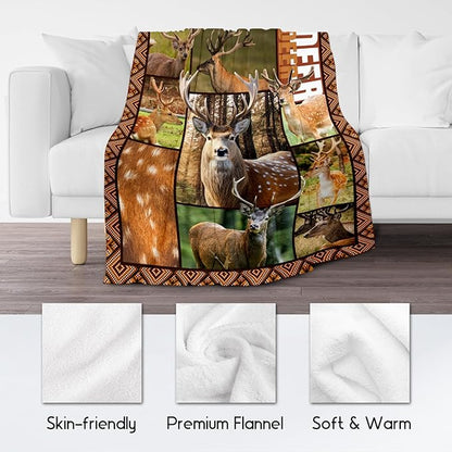 Blankets for Adults, Deer Blanket Gifts for Men Boys, 40"x50" Forest Western Throw Gift for Hunters - Soft, Fuzzy & Cozy Deer Throws Farmhouse Decor