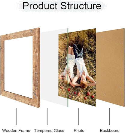 iRahmen 8x10 Picture Frame with HD Tempered Glass, Wood Photo Frame for Tabletop and Wall Display (Rustic Brown, 1 Pack)