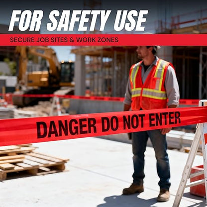 Danger Do Not Enter Tape 6 Pack 3 inch X 1000 feet • Sharp Red with a Bold Black Print for High Visibility • Tear Resistant Design