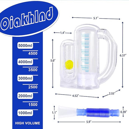 Incentive Spirometer,Adult Lung Trainer,Breathing Trainer - 5000ML Inhale Volume Measurement, Equipped with Ball Flow Rate Indicator & Scale Indicator