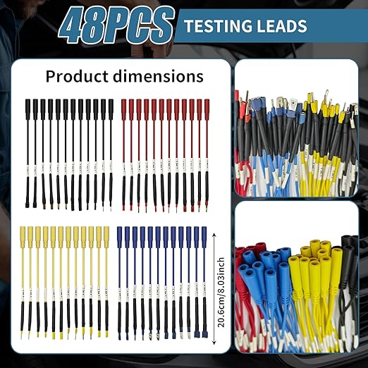 76 Pcs Automotive Circuit Test Lead Kit, Multimeter Test Leads Kit, Electrical Back Probe Kit, Alligator Clip, Acicular Probe, Banana Plug Adapters, Volt Meter Lead (with Carrying Case)