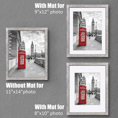 Tiblue 11x14 Picture Frame, Solid Wood Rustic Distressed White - 2 Packs with 4 Mats, HD Plexiglass, Wall Mount & Tabletop, 11x14 inches, Unisex Adult