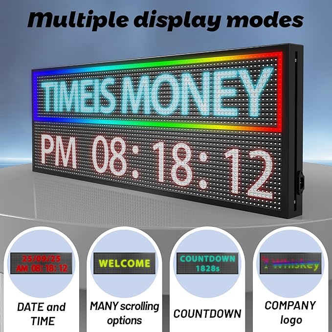 ‌Kochenkore P10 Programmable LED Sign, 39"x14" Scrolling Display, Waterproof Outdoor Digital Signage with WiFi Control, Indoor RGB Advertising Message Board for Business & Store Signs
