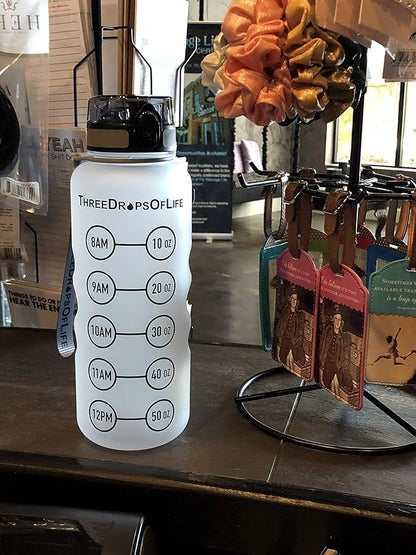 Three Drops of Life New 50oz Large Hydration Tracker Sport Water Bottles, Frosted Clear Tritan Plastic Bottle for Hydration Timer Tracking, Smart Remind Time Marker - Reusable, Leak Proof, BPA Free