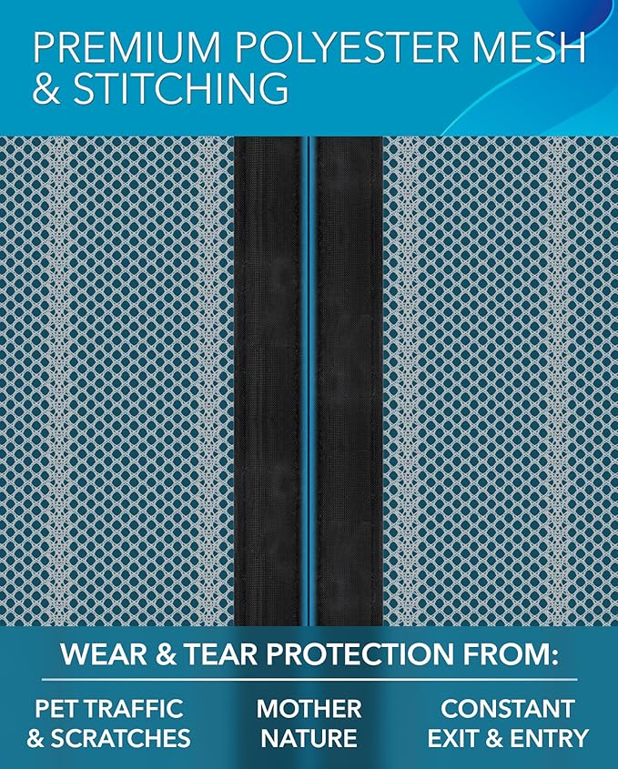 Flux Phenom Magnetic Screen Door Mesh 38x82 Inch – Easy Install, Strong Magnet Strength, Self-Sealing Mesh, Pet Tested, Hands-Free Entry, Doors Screen Magnetic Closure, Keeps Bugs Out - Gray