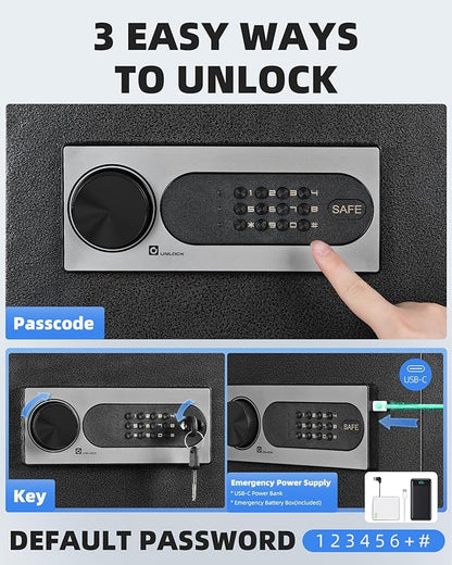 DAYI Safe Box, 1.4 Cubic Feet Home Safe with Fireproof Waterproof Bag, Security Safe Box for Money Cash Valuables, Digital Electronic Keypad, Dual Alarm System, Removable Shelf - D-35