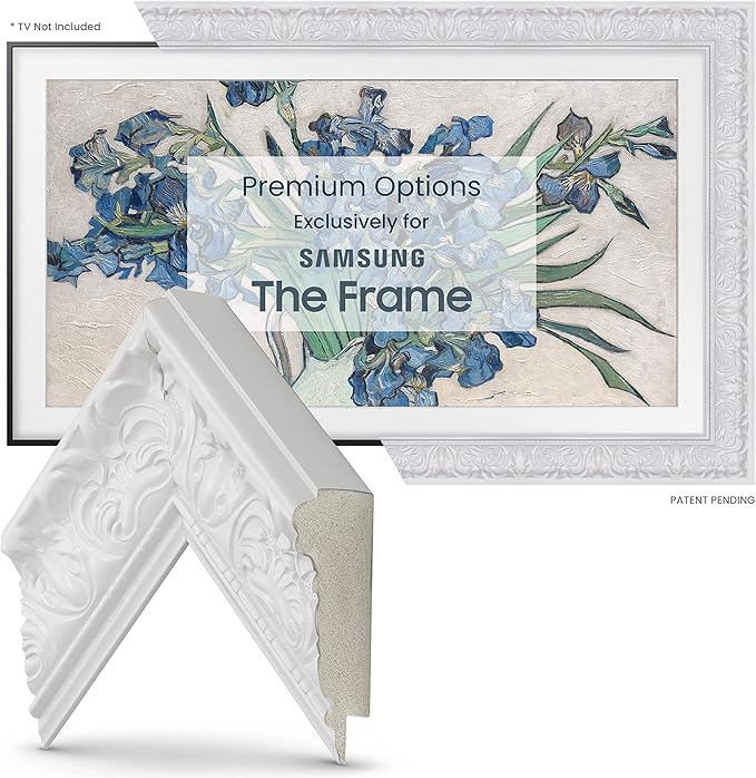 Tuscan Gloss White 75" Premiere Deco TV Frame - Compatible ONLY with Samsung The Frame TV and Pro TVs (Fits 2021-2025, LS03A, LS03B,LS03C,LS03D,LS03FA,LS03FW)