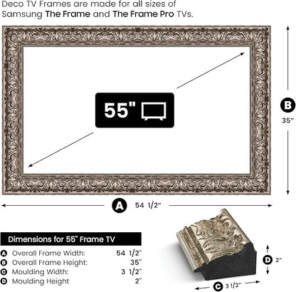Tuscan Silver 55" Premiere Deco TV Frame - Compatible ONLY with Samsung The Frame TVs (Fits 2021-2025, LS03A, LS03B, LS03C, LS03D, LS03FA)