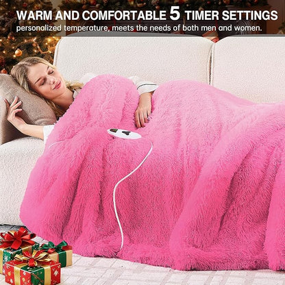 Heated Electric Blanket Throw,Warm Winter Birthday Gifts for Women Her Grandma-Faux Fur with Soft Sherpa,10 Heat Settings,5 Time Settings with Fast Heating, 50x60, Rose Red