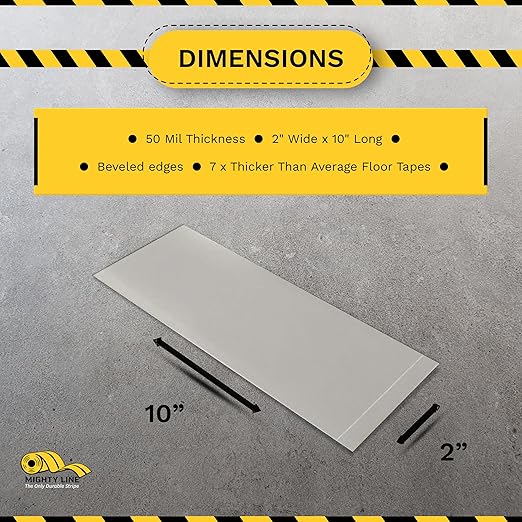 Mighty Line Floor Marking Tape Strips for Safety, Caution, Warning, Heavy-Duty, Peel and Stick, Adhesive, Industrial Quality, Grey, 2" by 10"