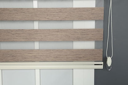 Shadesu Custom Size Zebra Blinds for Windows, 53" W x 72 H, Brown, Dual Layer Free-Stop Zebra Shades, Light Control for Day and Night, Sheer Blinds for Indoor Windows, Bedroom, Kitchen