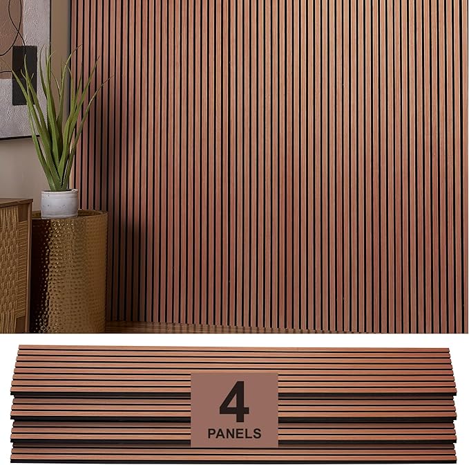 Wood Panels for Wall - Oak Acoustic Wall Panels - 4PK Wall Wood Panels - 94.49” x 12 - Soundproof Wall Panels for Decor - Acoustic Slat Wood Wall Panels for Interior Decoration of Walls (Oak Cherry)