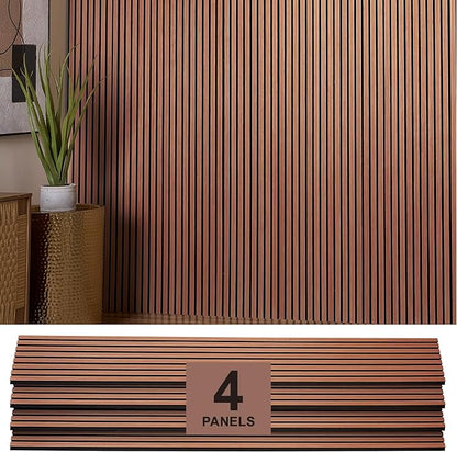 Wood Panels for Wall - Oak Acoustic Wall Panels - 4PK Wall Wood Panels - 94.49” x 12 - Soundproof Wall Panels for Decor - Acoustic Slat Wood Wall Panels for Interior Decoration of Walls (Oak Cherry)