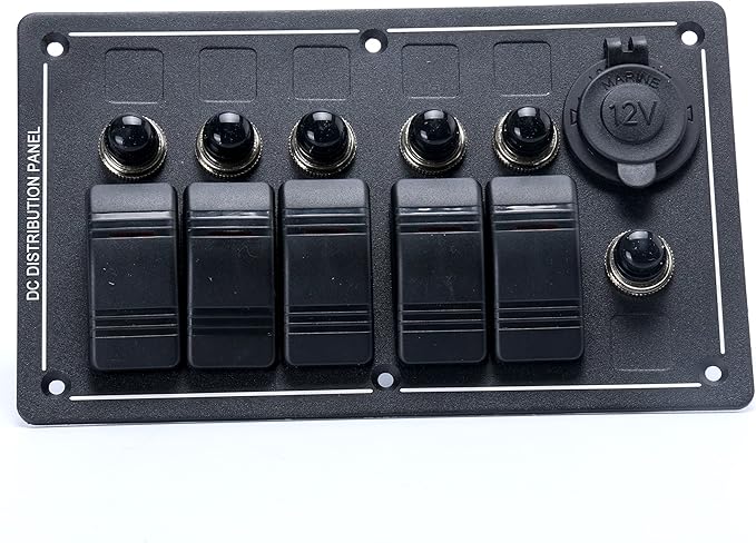 Amarine Made 5 Gang Aluminium LED Rocker & CIG Socket & Circuit Breaker Waterproof Marine/Boat/rv Switch Panel AM62-PN-LB5Z/S