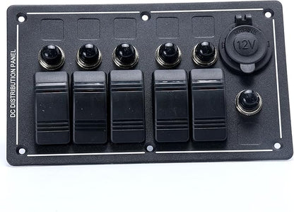 Amarine Made 5 Gang Aluminium LED Rocker & CIG Socket & Circuit Breaker Waterproof Marine/Boat/rv Switch Panel AM62-PN-LB5Z/S
