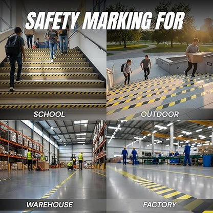 Tapix 2 Inch x 108 Feet Black & Yellow Tape Roll - Safety Stripe Waring Tape for Floor - Highly Adhesive Waterproof Hazard Tape for Floors, Walls, Staircase, Pipes, Equipment, Dangerous Area