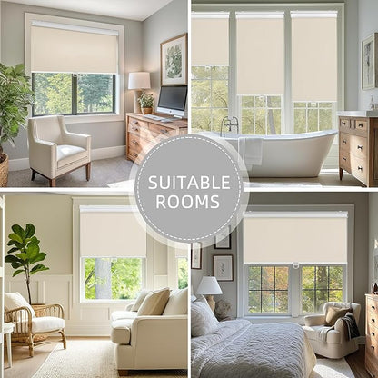 ChrisDowa Cordless Blackout Roller Shades for Windows, Thermal Insulated UV Protection Pull Down Shades, Total Blackout Window Blinds for Home, Office, Bedroom, Door (43" W x 72" H, Beige)