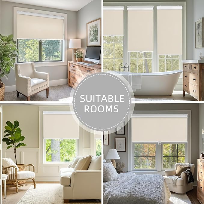 ChrisDowa Cordless Blackout Roller Shades for Windows, Thermal Insulated UV Protection Pull Down Shades, Total Blackout Window Blinds for Home, Office, Bedroom, Door (22" W x 72" H, Beige)