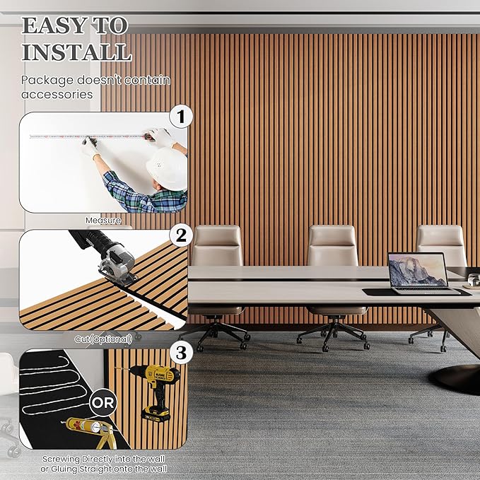 Wood Salt Acoustic Wall Panels, 4 Piece 94" x 12.6" x 0.8" Soundproof Wooden Wall Panels, 3D Fluted Sound Absorbing Panel, Brown