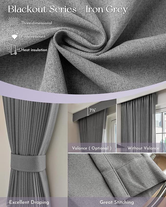 Graywind Hardwired Smart Curtains Motorized Blackout Curtain with Remote Alexa Google Control for Sliding Door Thermal Insulated Drapes One-Way or Split Draw, Custom Width to 220" (Iron Grey)