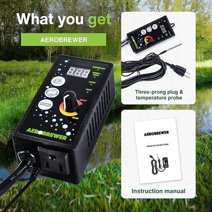 AEROBREWER Temperature + Power Controller -Variable Speed Controllers for Electric Motor Water Pump, +/- 3 Degree Temperature Controller, Variable Motor Speed Controllers for Mixing and Aerating