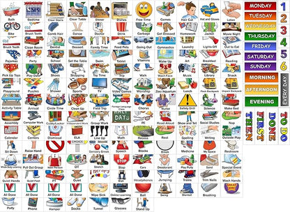 SchKIDules V-KIt - Portable, Binder-Ready Visual Schedule for Kids w/8.5x11" Backboard & 150 laminated Icons plus 21 Headings