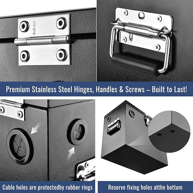 Heavy Duty Steel Battery Box for Group 27 Battery - Car/RV/Marine/Trolling Motor Relocation Kit with Lock & Sealing Gaskets