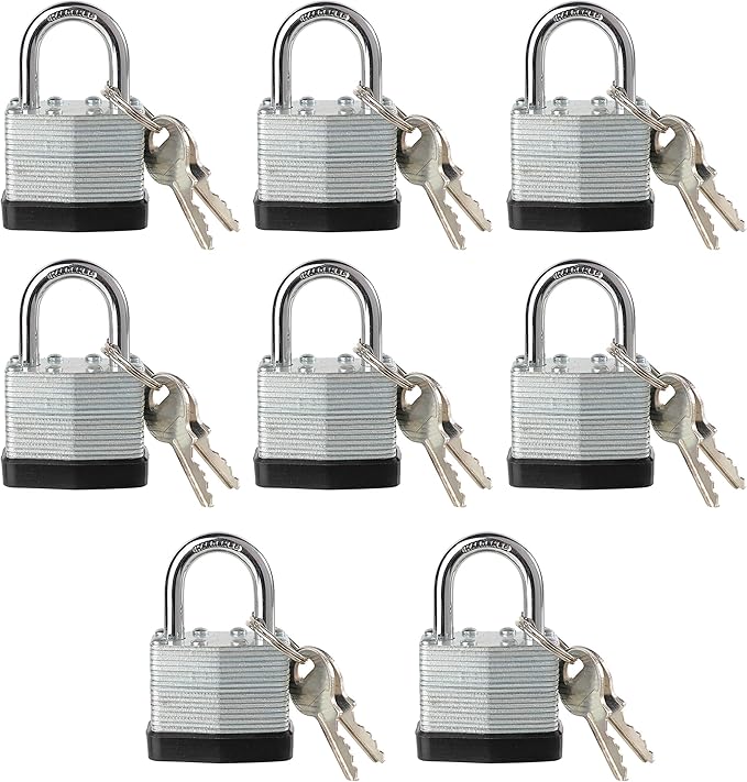 Lock, Laminated Steel Keyed Padlock, Keyed Alike Locks, Normal Shackle Padlock-Pack of 8