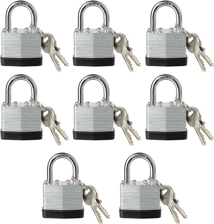 Lock, Laminated Steel Keyed Padlock, Keyed Alike Locks, Normal Shackle Padlock-Pack of 8