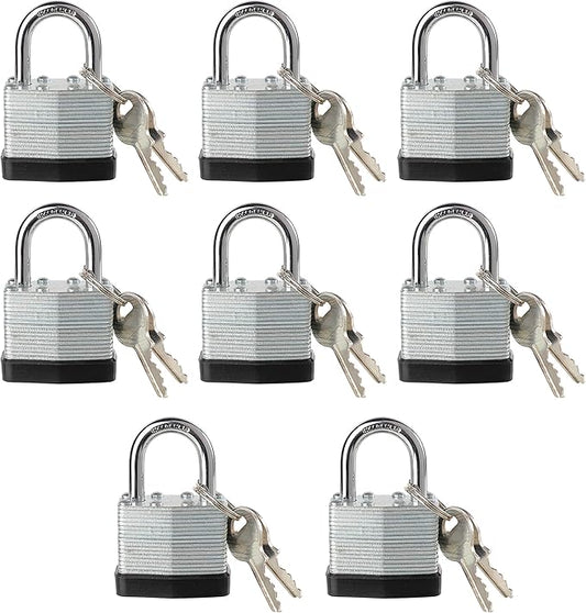 Lock, Laminated Steel Keyed Padlock, Keyed Alike Locks, Normal Shackle Padlock-Pack of 8