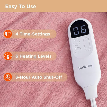 Bedsure Wearable Heated Blanket with Foot Pocket - Electric Snuggle Blanket for Adult with Sleeves, Winter Gifts for Mom Women Girlfriend, Warm Sherpa Heating Throw, Auto Shut Off, 50 x 71+18", Pink