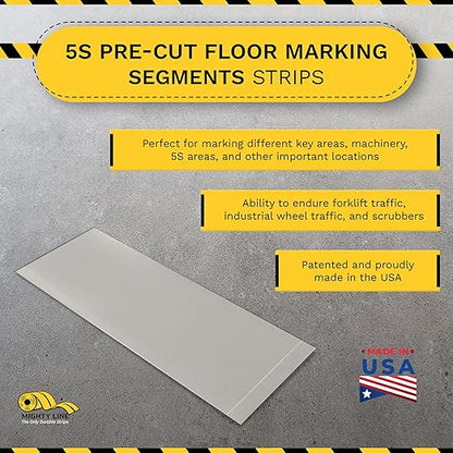 Mighty Line Floor Marking Tape Strips for Safety, Caution, Warning, Heavy-Duty, Peel and Stick, Adhesive, Industrial Quality, Grey, 4" by 10"