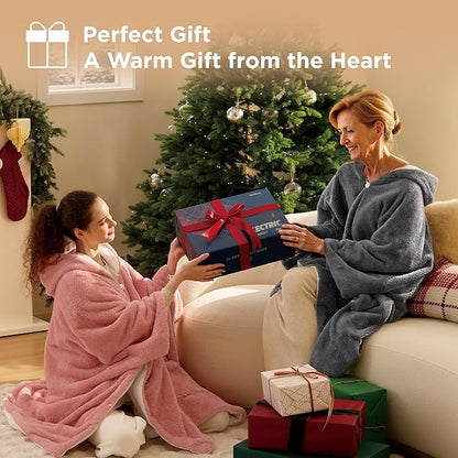 Bedsure Cordless Wearable Heated Blanket - Fluffy Electric Blanket Hoodie with 20000mAh Battery Pack, Portable USB Heated Shawl as Winter Gifts for Women Mom, 4 Heat Levels & 4 Timers, 55"x69", Blue