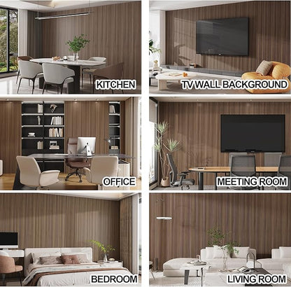 8-Pack WPC Slat Wall Panels - 3D Wall Panels, Water-Proof and Easy Installation, Accent Slat Wall Paneling for Living Room, Office,Walnut, 96 x 6.6 Inch