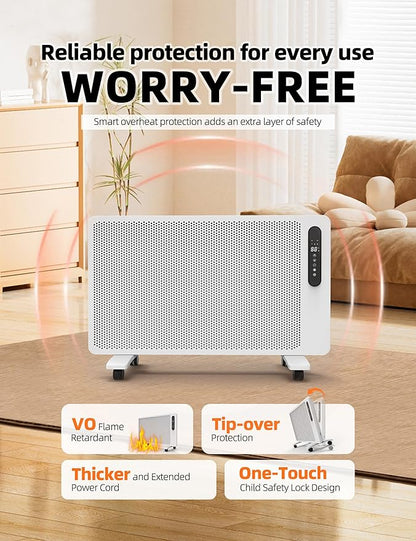 Mica Infrared Space Heater for Indoor Use, Large Room Wall Mount or Portable Panel Heater with WiFi Smart App & Alexa Control, Fast Heating, Energy Efficient, Quiet, White