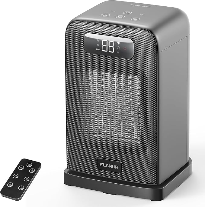 Space Heaters for Indoor Use, 1500W Small Desk Heater 2 in 1 with Remote, Thermostat, LED Display, Overheat & Tip Over Protection, 12H Timer, 70° Oscillating Heater for Office, Grey